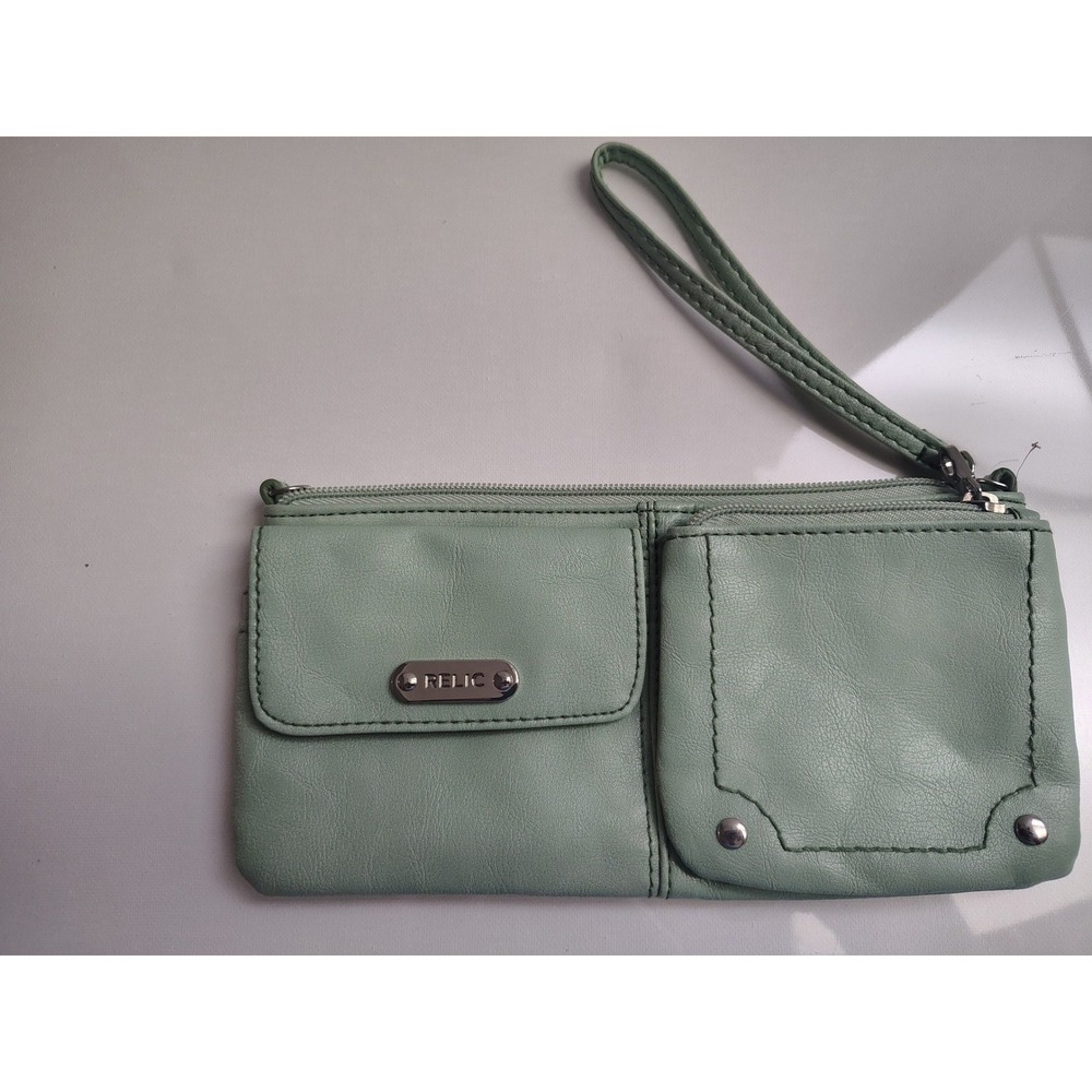 Relic Sage Green Faux Leather Wristlet Clutch Wallet with Exterior Pockets